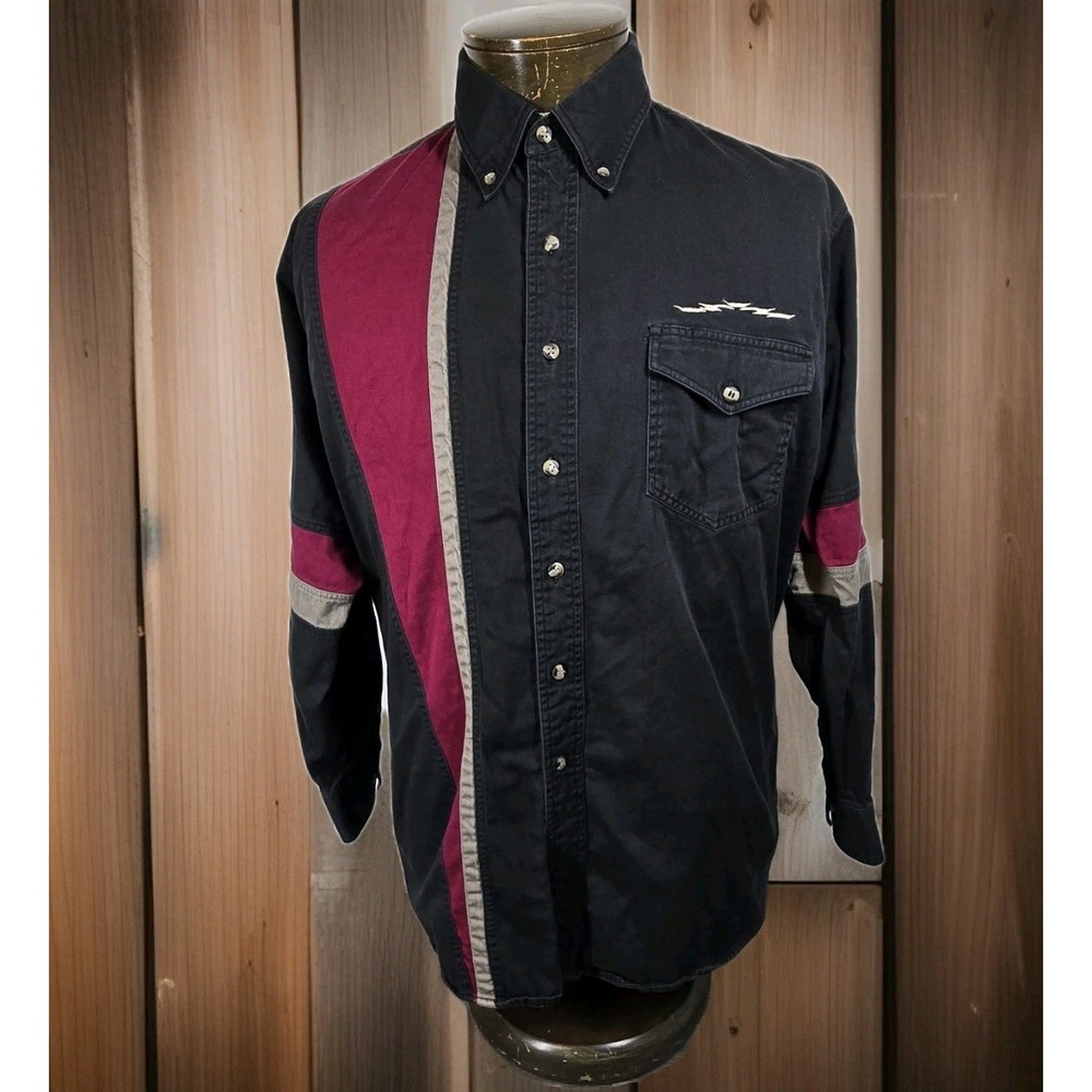 Express Rider Western Shirt Mens Large L Black Button Up Embroidered Long Sleeve